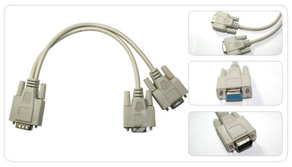 to 2 VGA SVGA Y monitor video Splitter + 2X VGA Cable  