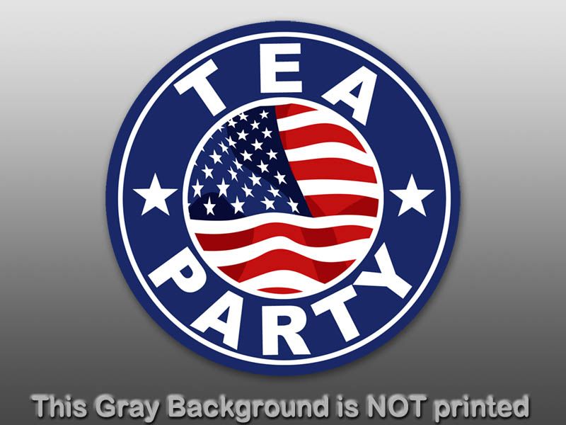 Round Tea Party With Flag Center Sticker   decal USA US  