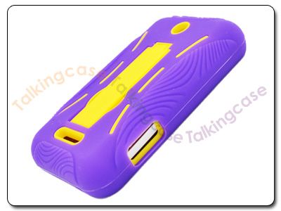 Purple Yellow Kick Stand Double Layers Armor Case Cover Cricket ZTE 