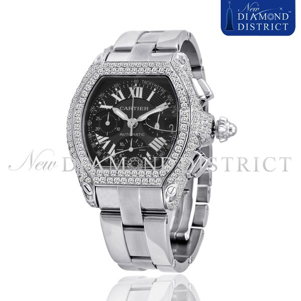   TOTAL DIAMOND EXTRA LARGE CARTIER ROADSTER CHRONOGRAPH WATCH  