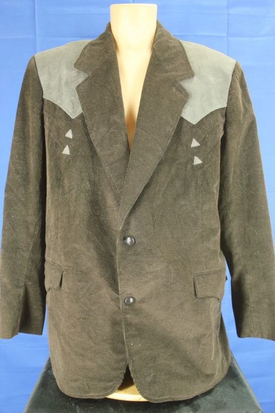 Vtg Pioneer Wear Black Corduroy Western Suit Jacket 48  