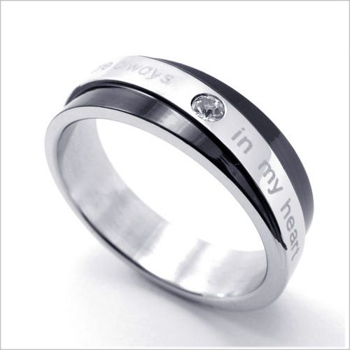   Ladies Black Silver Tone Stainless Steel Love Ring Size 7 RL041  