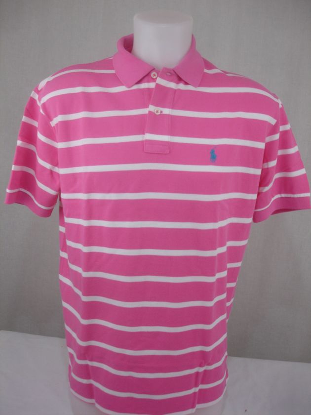 NWT Ralph Lauren Mens Polo Shirt Classic Fit Mesh Pink White Turquoise 