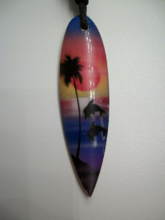 Hand Painted Adjustable Surf Board Necklace Real Wood  