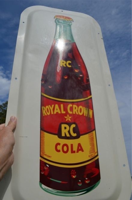   RC ROYAL CROWN COLA SODA DRINK OLD CONVEX BOTTLE SIGN RARE   