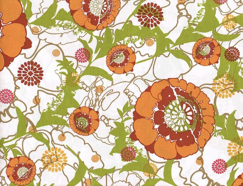 Quilt Quilting Fabric Mod Charm Dandelion Floral Orange  