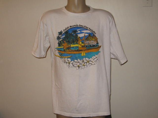   80s TAHITI T Shirt LARGE/XL tourist beach island surf soft thin hawaii
