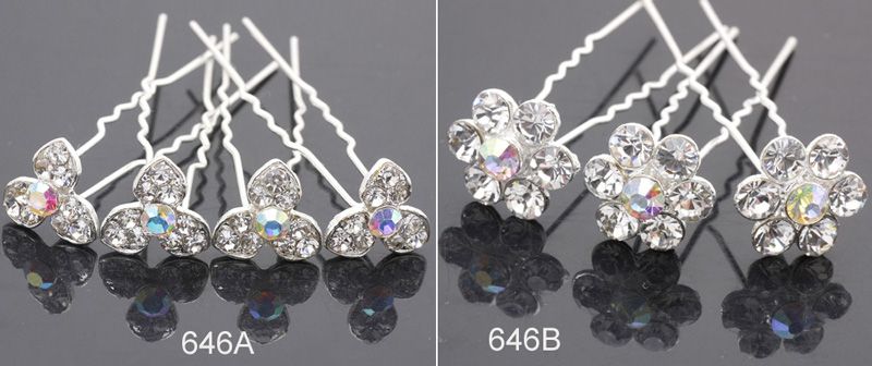 6pc Swarovski AB Crystal Wedding Flower Hair Pins Clips  