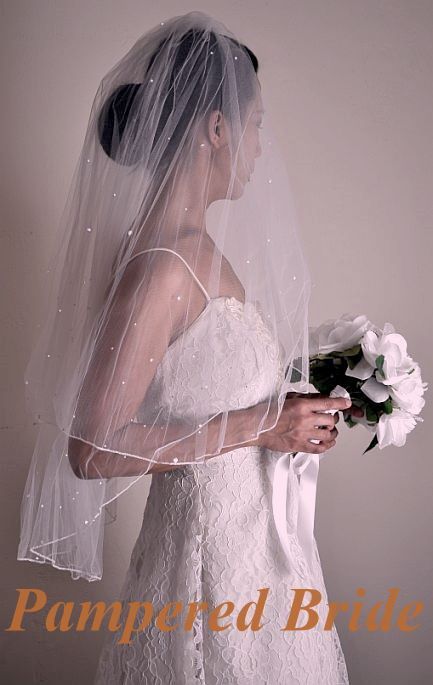 Ivory 2T Bridal wedding veil headpiece 28x34 rhinestone  